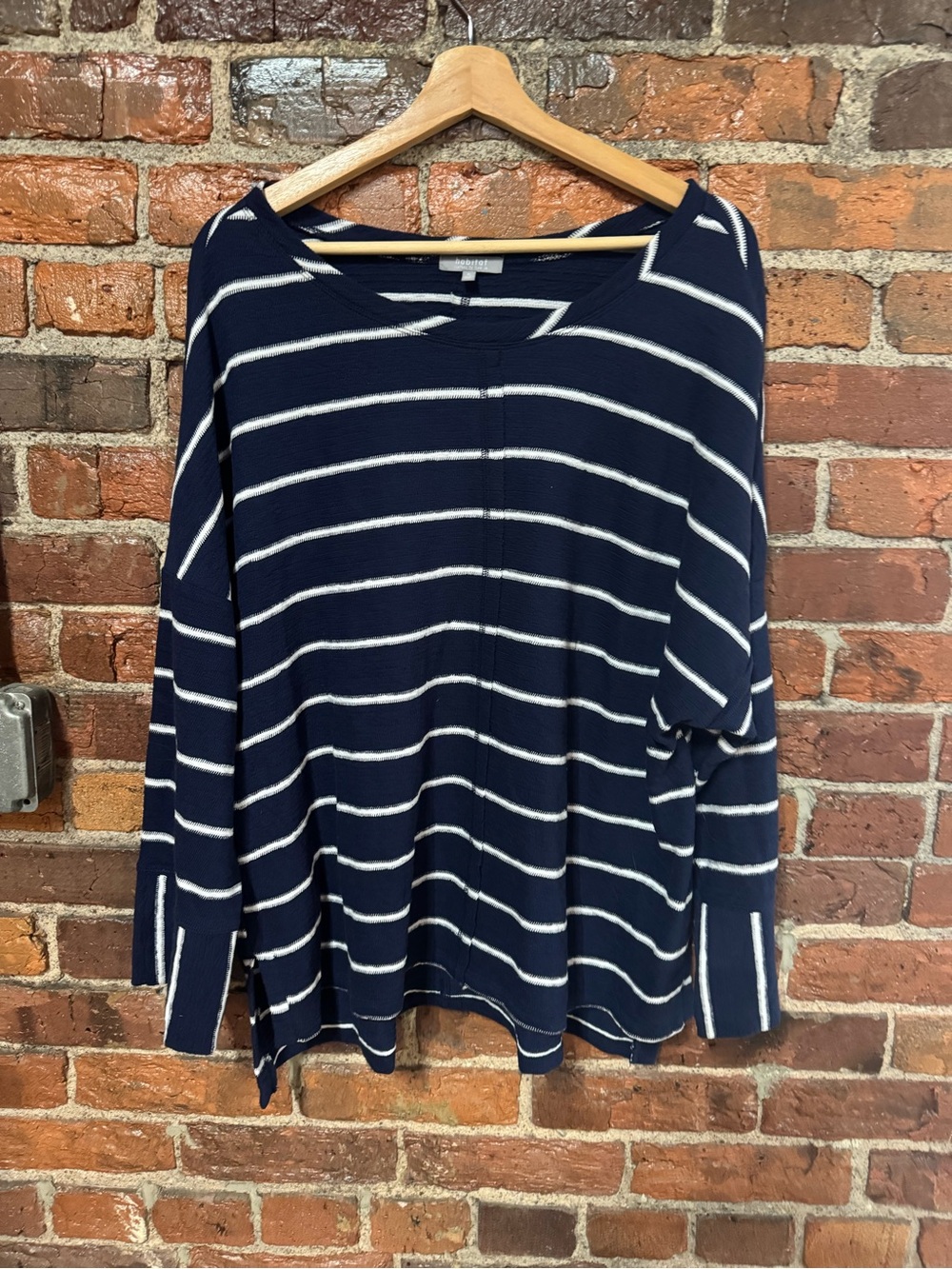 Habitat Navy & White Striped Long-Sleeve Pullover Size Extra Large XL